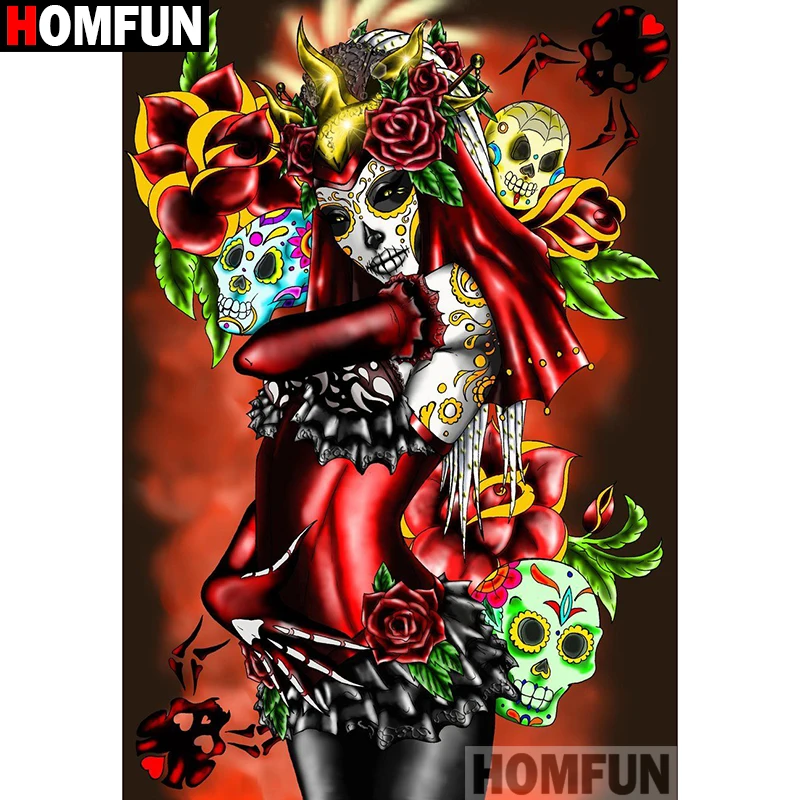 Алмазная живопись HOMFUN A07032 полноразмерная/круглая вышивка Череп для творчества