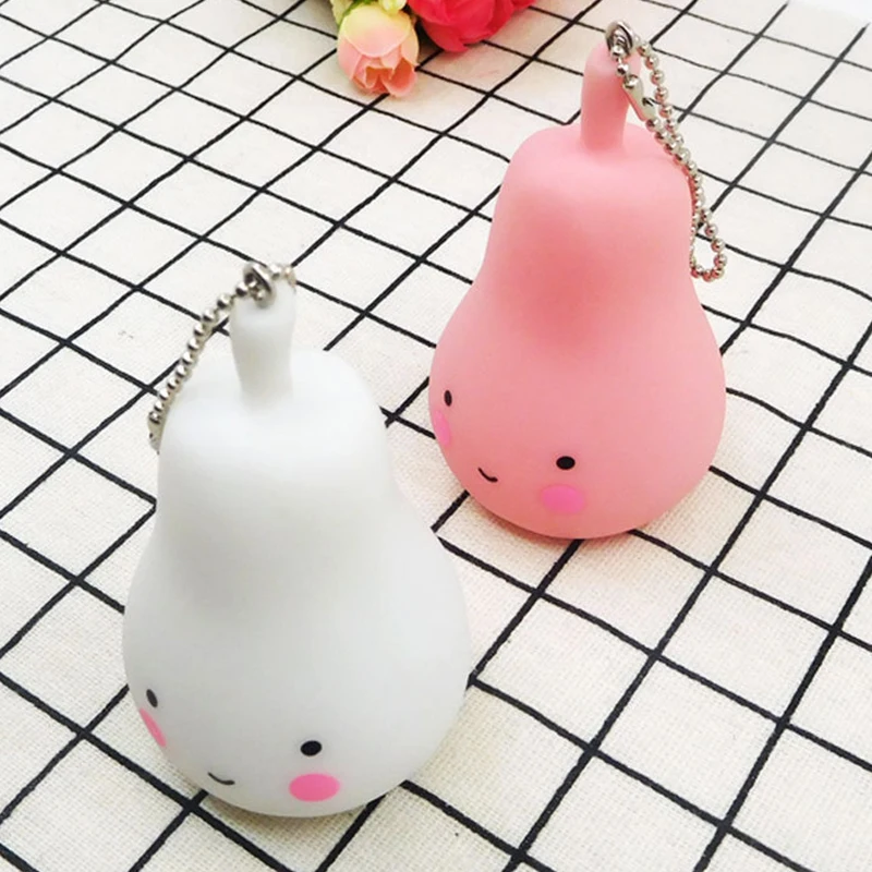 

Portable LED Night Light With Key Chain Cute Pear Pendant Mini Size Night Lamp Lighting