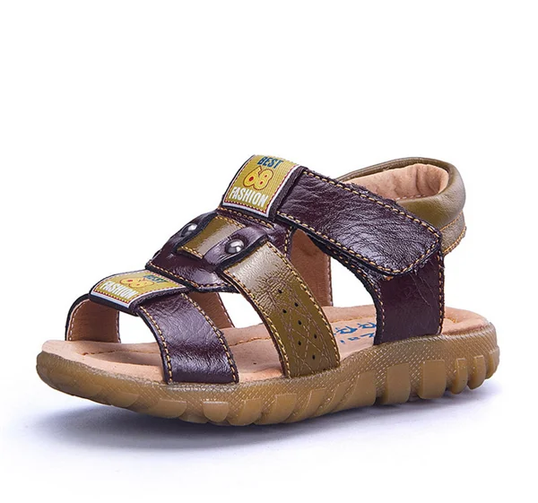 WEONEWORLD/ г. Новые Летние удобные сандалии из натуральной кожи для детей, сандалии для мальчиков, детские пляжные сандалии размер 21-30 - Цвет: brown
