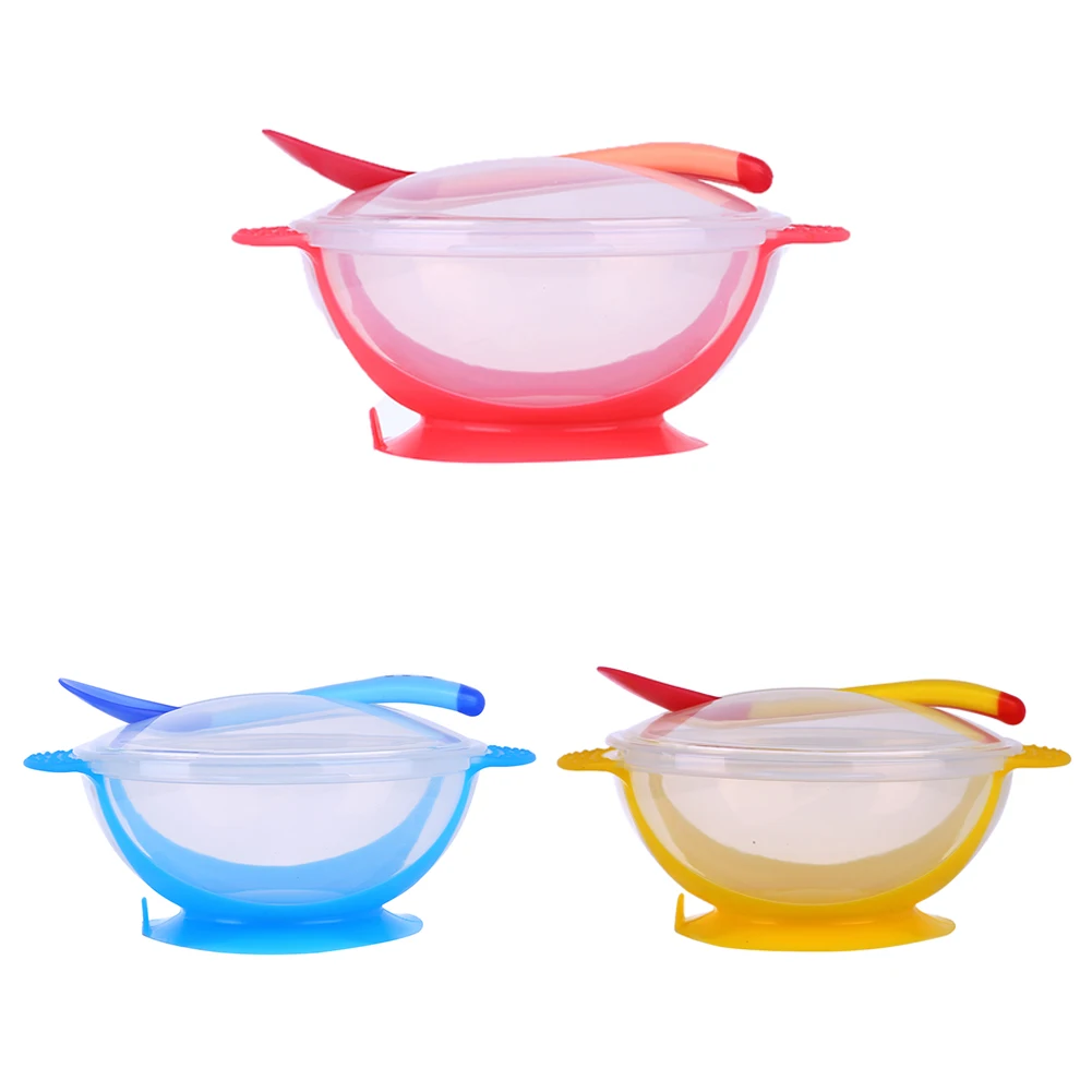 1pc 3Pcs set font b Baby b font Tableware Dinnerware Suction Bowl with Temperature Sensing Spoon