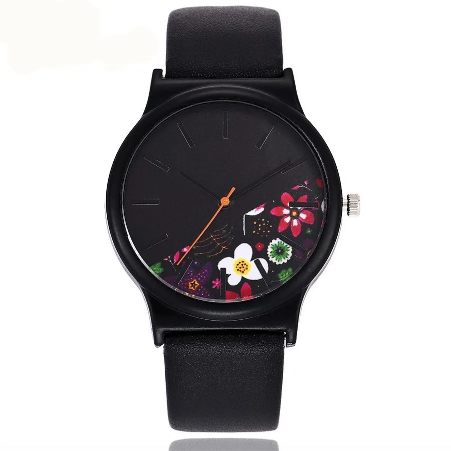 

2018 new Leather Women Watches Luxury Top Brand Floral Pattern Casual Quartz Watch Women Men women Clock Relogio Feminino