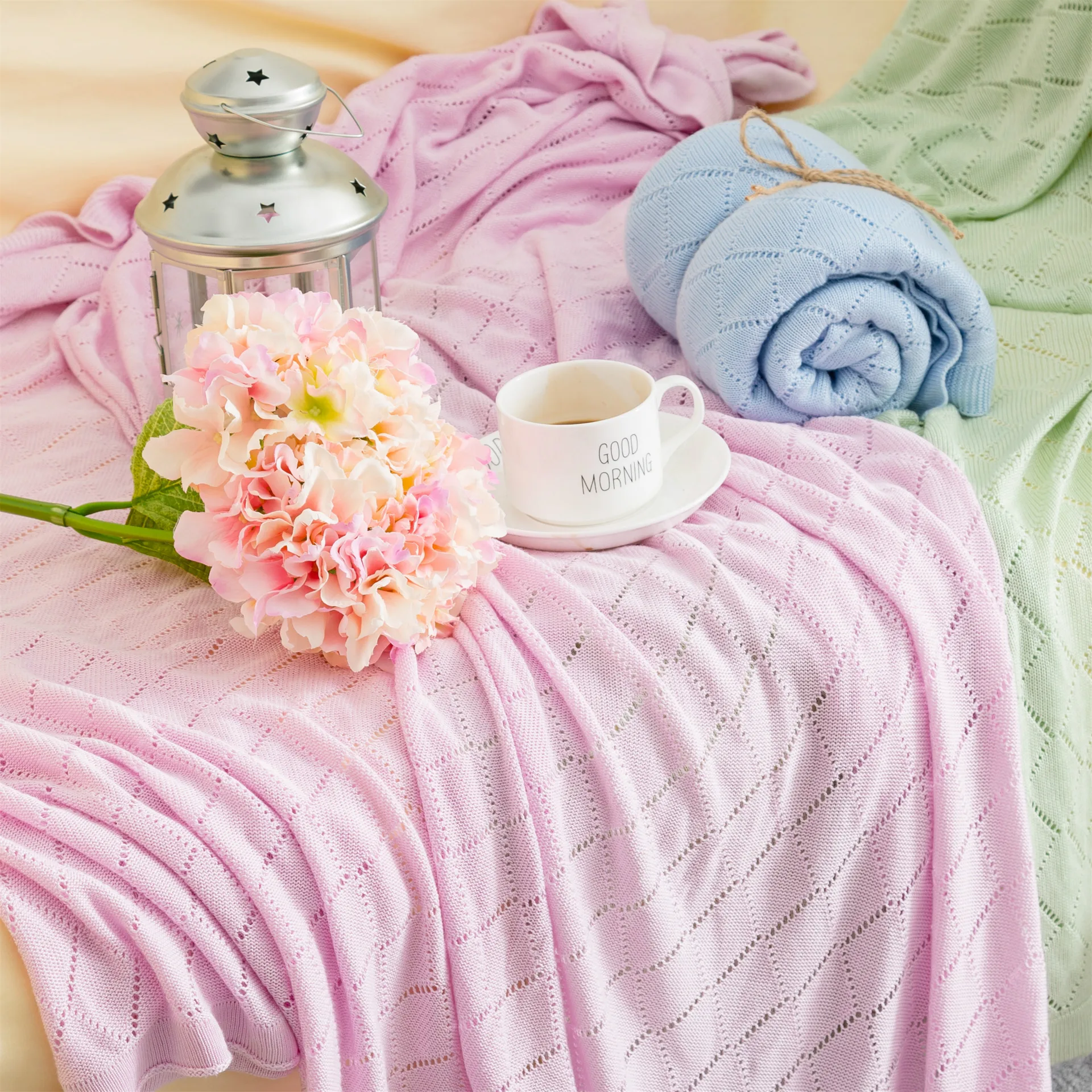 115x125cm Baby Kids Throw Bamboo Fiber Knitted Cotton Blanket Bed