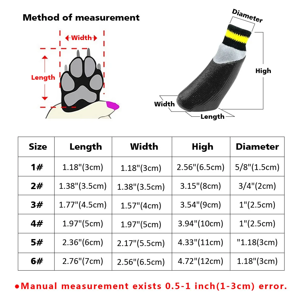 Paw Protector Dog Socks Size Chart