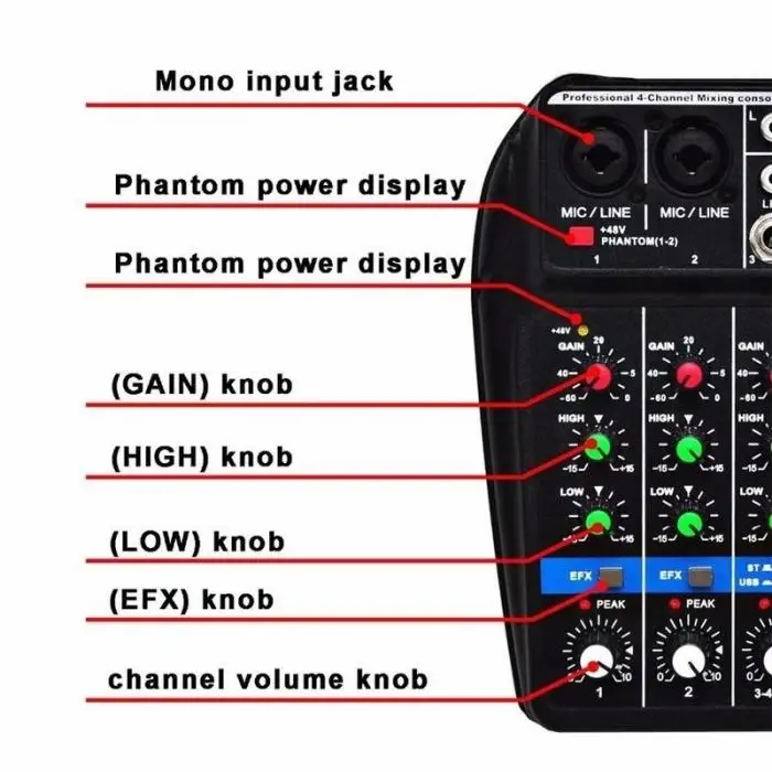 Мини USB аудио микшер усилитель Bluetooth доска 48 В фантомное питание 4 канала для DJ Караоке DX88