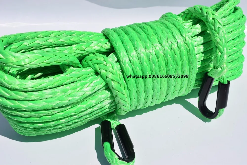 الأخضر 12 ملليمتر * 45 متر ونش الحبل التمديد ، atv ونش كابل مع الفولاذ كشتبان ، الاصطناعية حبل ل atv utv