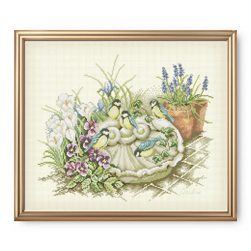 

Fishxx Cross Stitch C825 Garden Landscape Birds & Flowers Hand Embroidery