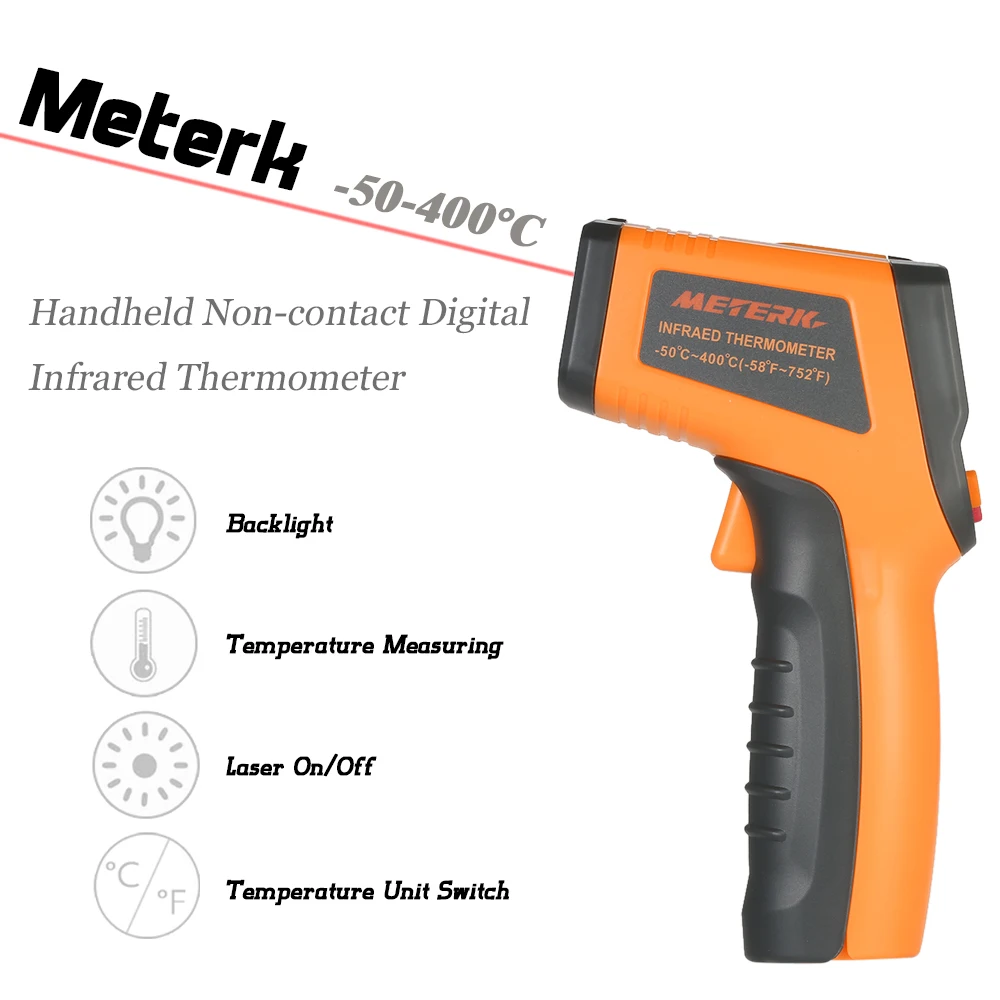 Meterk-50~ 600 портативный переносной цифровой ЖК-Бесконтактный ИК инфракрасный термометр измерение температуры пирометр подсветка