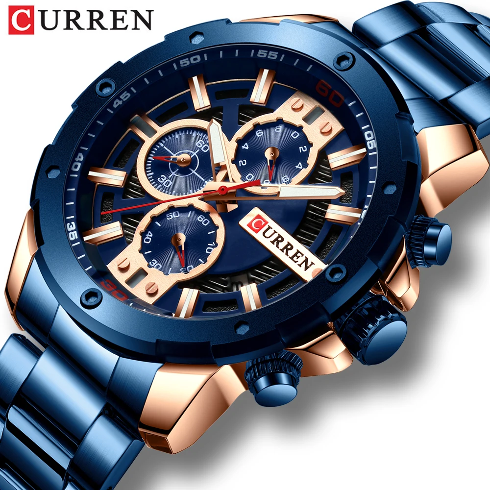 

CURREN Men's Sport Quartz Watch Luxury Stainless Steel Wristwatches Fashion Chronograph for Male Clock Reloj Hombres