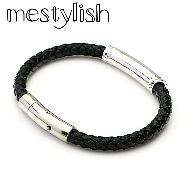 Mestylish новинка из натуральной кожи с отделкой нержавеющей стали оснастки браслет