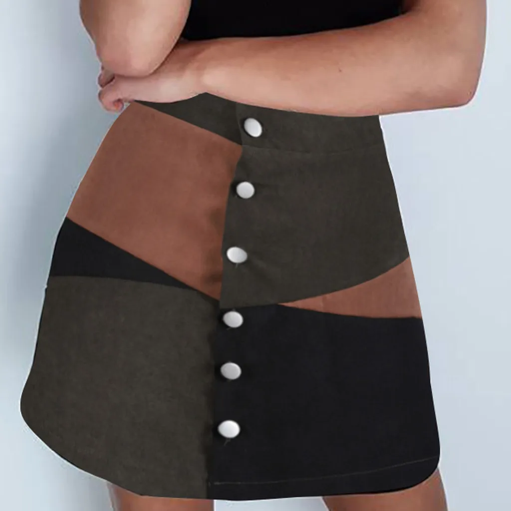 Модная женская повседневная юбка трапециевидной формы в стиле пэчворк, короткая мини-юбка с цветными блоками, винтажная юбка# C