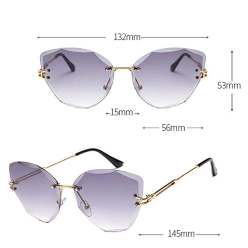 YOOSKE Rimless Sunglasses Women Fashion Lady Cat Eye Sun Glasses Vintage Alloy Frame Classic Brand Designer Shades