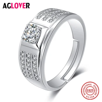

AGLOVER Brand Domineering Men Wedding Engagement Rings 100% Solid 925 Sterling Silver Jewelry Zircon CZ Ring Fine Jewelry