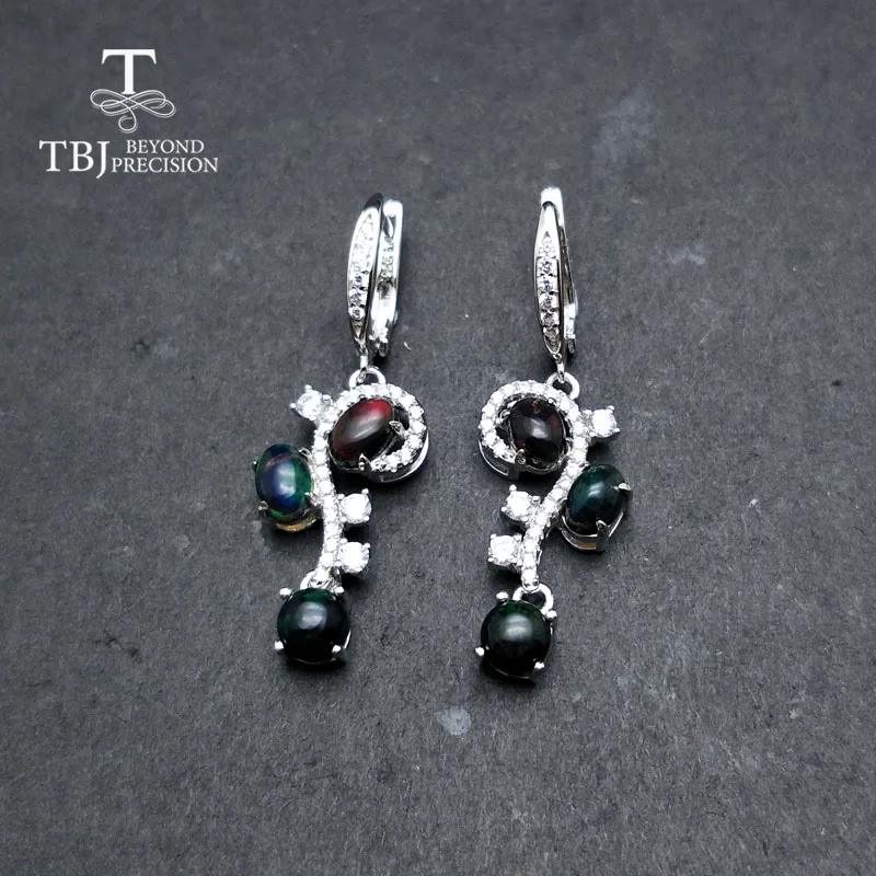 Женские серьги с овальными опалами TBJ ювелирные украшения природными черными