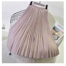 Двухслойная осенне-зимняя женская замшевая юбка длинные плиссированные юбки женские винтажные женские миди юбки