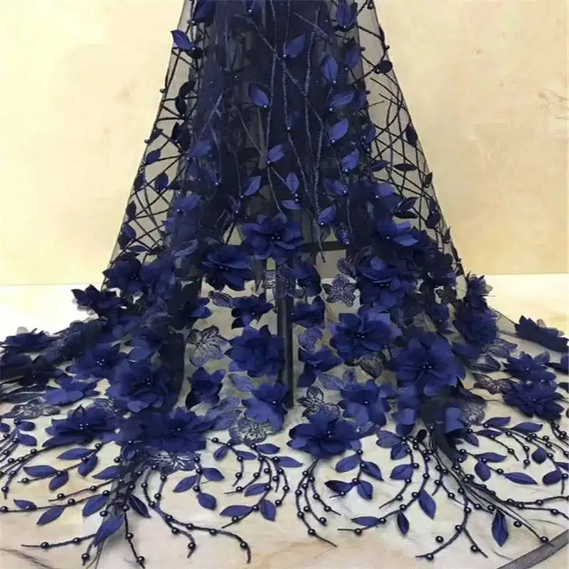 

hot sale embroidery French net lace fabric with beads JOYCE-888 3d flower lace fabric for wedding fashion dress of ladies
