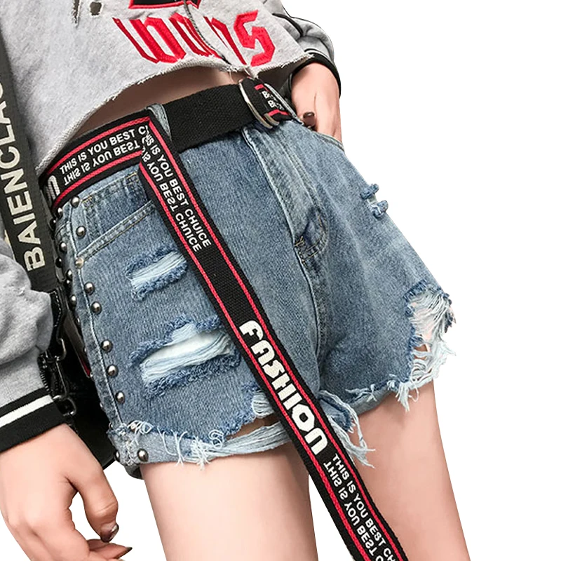 

Ladies Double D Ring Canvas Belt Girls Fashion Punk Street Letters Printed Women Long Belt For Jeans Female Student Strap 150