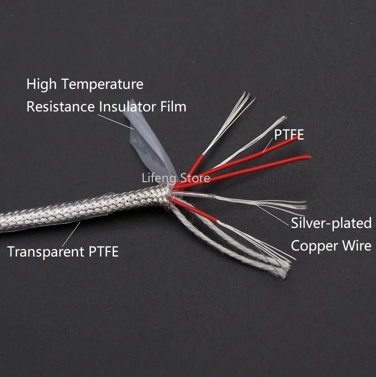 TP100 OD 2.9mm 4Cores Temperature Thermal Resistan Sensor Wire PTFE Insulated Shield Signal Cable Compensation Thermocouple Line