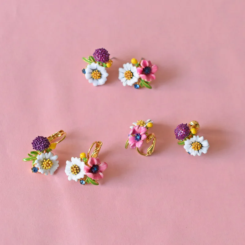 

Fashion Jewelry Dyxytwe Paris Enamel Clip Earrings For Women Poppies Daisies Flowers Romantic Luxury Accessories
