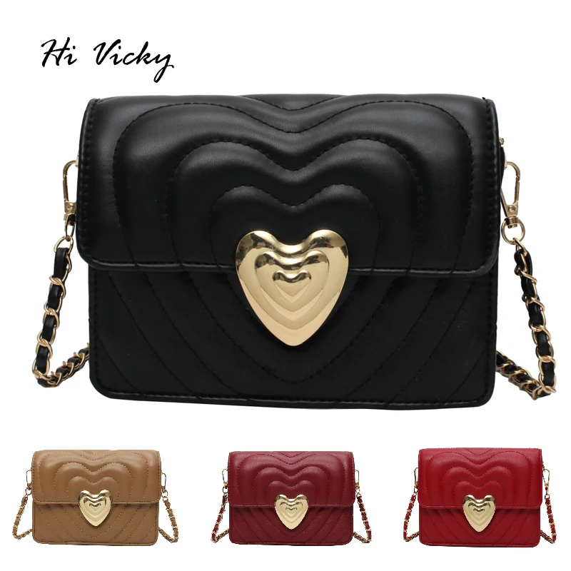 

2019 Fashion Heart Black Crossbody Bags Women Bag Designer Handbags High Quality Chain Ladies Red Crossbody Women Messenger Bag