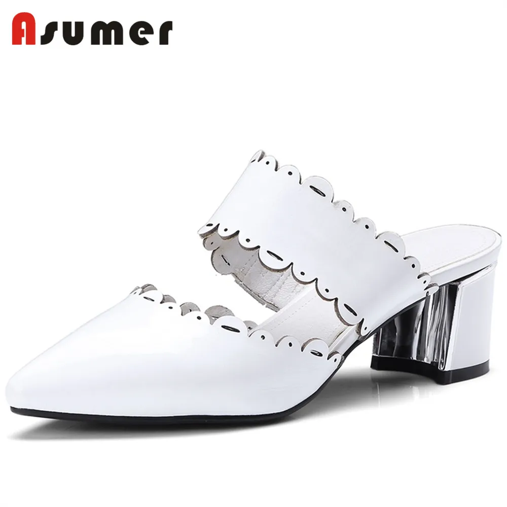 

ASUMER 2018 fashion new arrivals shoes woman genuine leather square high heels shoes sandals women party shoes big size 33-44