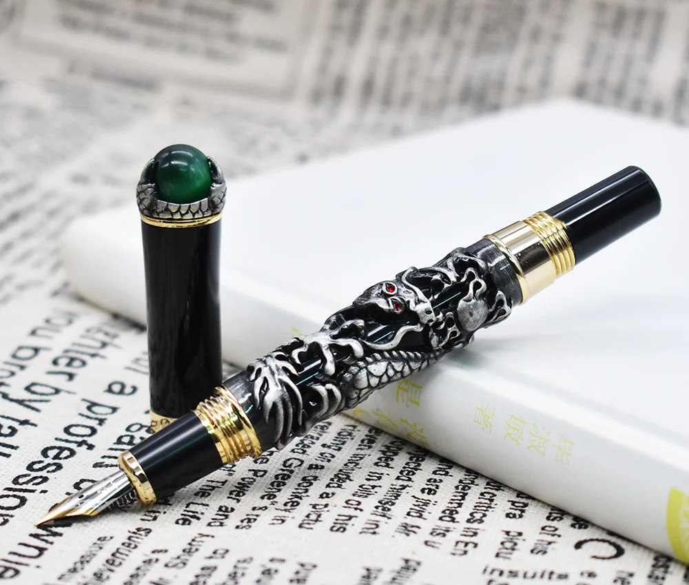 Jinhao Винтажная с драконом Кинг авторучка, зеленое Металлическое Тиснение ювелирных изделий, благородный серый цвет Бизнес Офис Школьные принадлежности