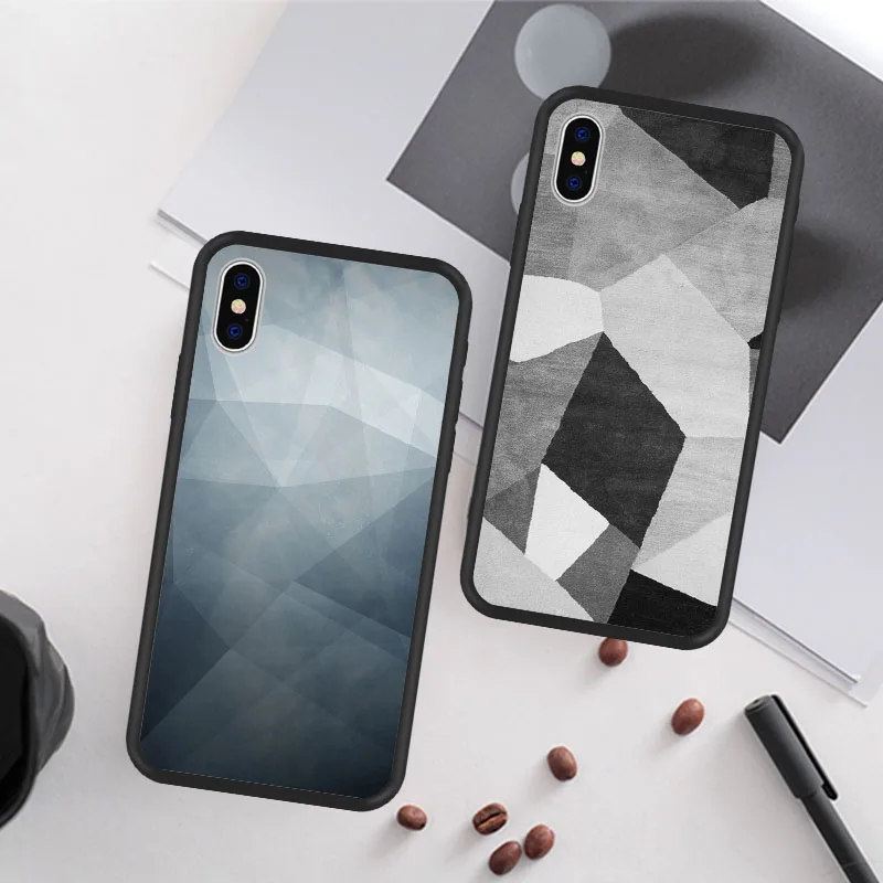 

Cute Phone Case For iPhone XR 6 6S Plus X 5 SE Plus Patterned Geometric Plain Black Hard Phone Cover For iPhone 8 7 Plus Max