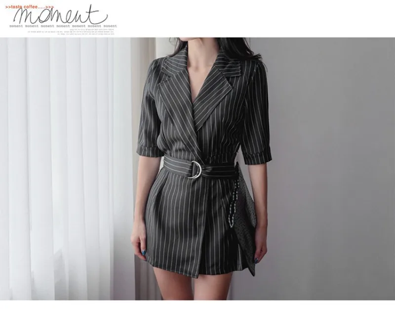 2019 новый летний женский полосатый Блейзер Playsuit с длинным рукавом Check Blazer Rompers с поясом женские Рабочий костюм широкие брюки комбинезоны