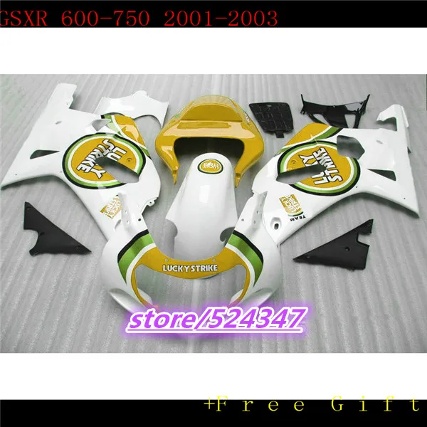 

Custom motorcycle free package GSXR600 750 01 02 03 GSXR600 750 light yellow white black barca first fairing sections-Hey
