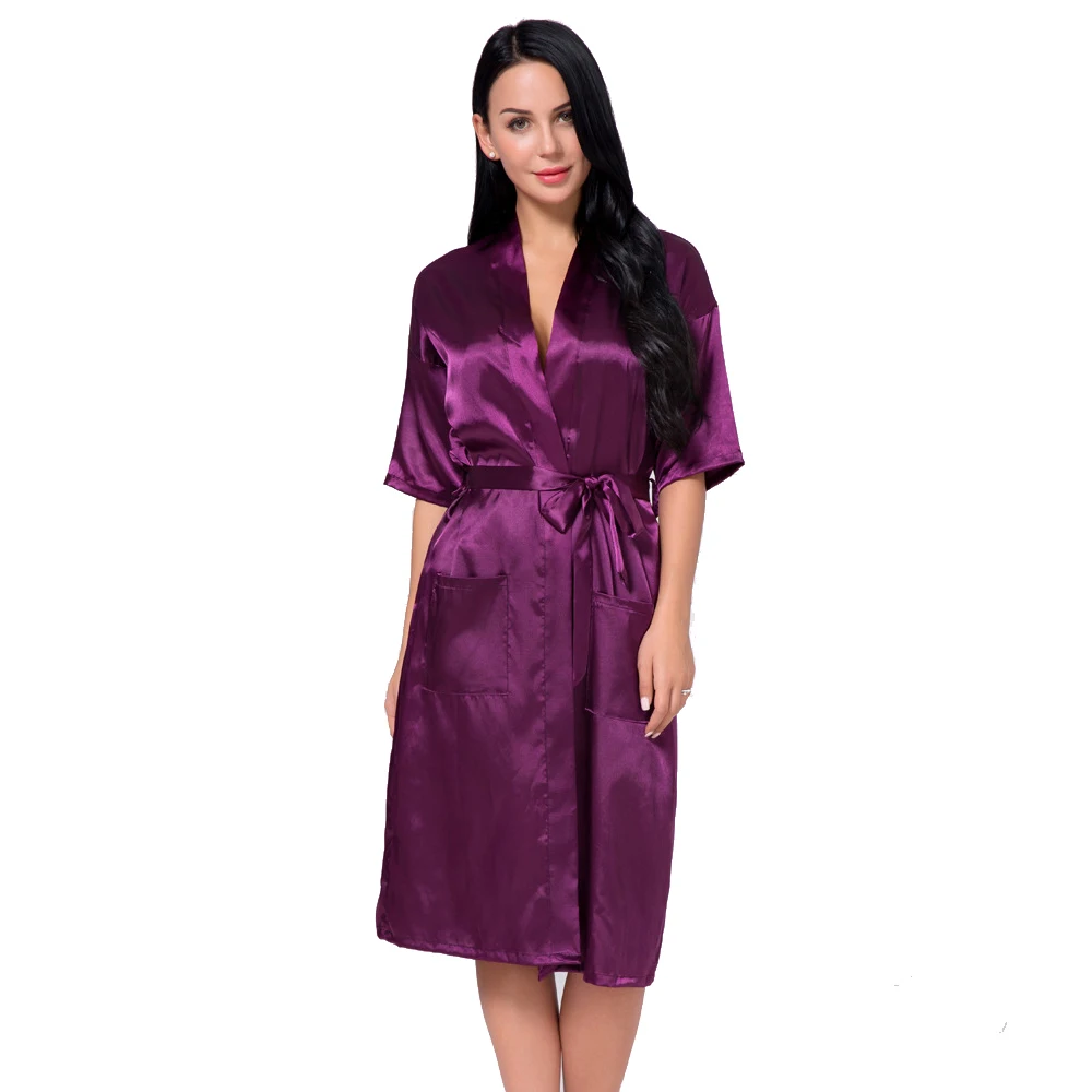 High Quality Purple Women Silk Rayon Robe Sexy Long Lingerie Sleepwear ...