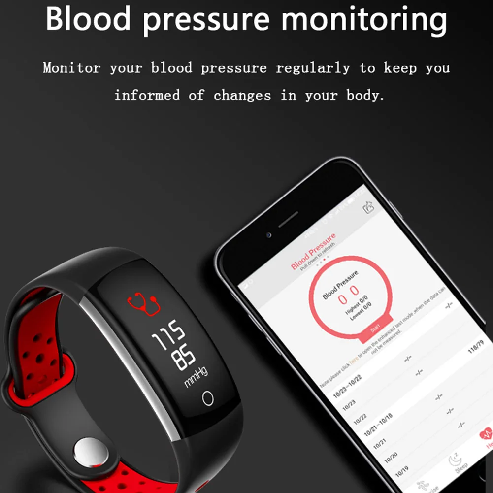 Smart Bracelet Bluetooth Heart Rate Blood Pressure Sleeping Monitoring Watch HSJ-19