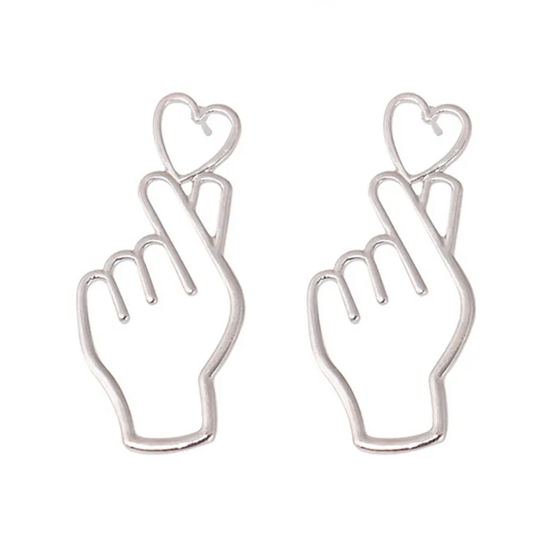 Fashion Trendy Earrings for women Dangle earrings Finger Heart Alloy Earrings Hollowed Out Love Ear Jewelry Brincos Y10#N (5)