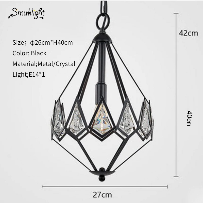 Современная промышленная винтажная лампа с нитью накаливания по форме напоминающей клетку кулон Lanp Металл Алмаз Пирамида домашний подвесной светильник подходит для ресторана/спальни E27 лампы - Цвет корпуса: Dia 26cm Black