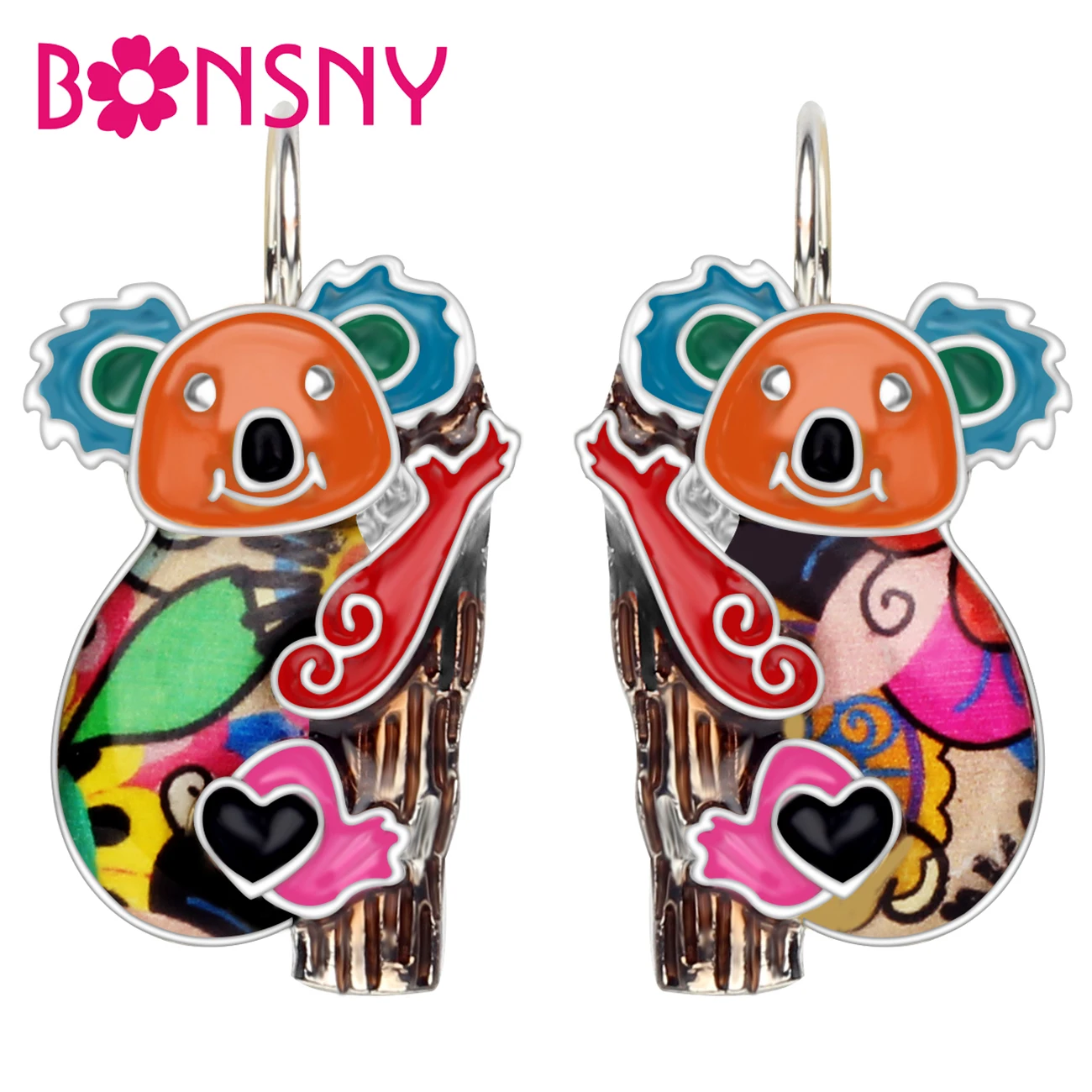 Bonsny, австралийская коала из сплава с эмалью, серьги, каффы для ушей, модные милые украшения в виде животных, для женщин, девочек, подарок для подростков, амулеты