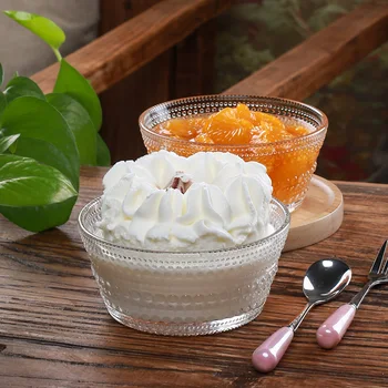 

4.25 inch retro relief bead point ice cream bowl crystal glass dessert snack bowl ice cream bowl round bowl bird's nest bowl