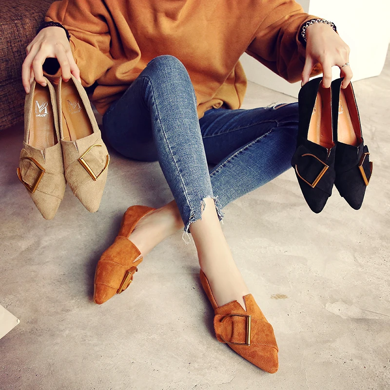 

Suede Leather Moccasins Women Brand Metal Buckle Espadrilles Shoes Ladies Flats Brown Loafers Tenis Creepers Size 34-44 B279