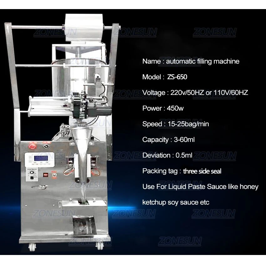 ZONESUN Автоматическая паста Чили масляный соус масло уксус вода герметизация количественная Жидкостная упаковочная машина разливочная машина
