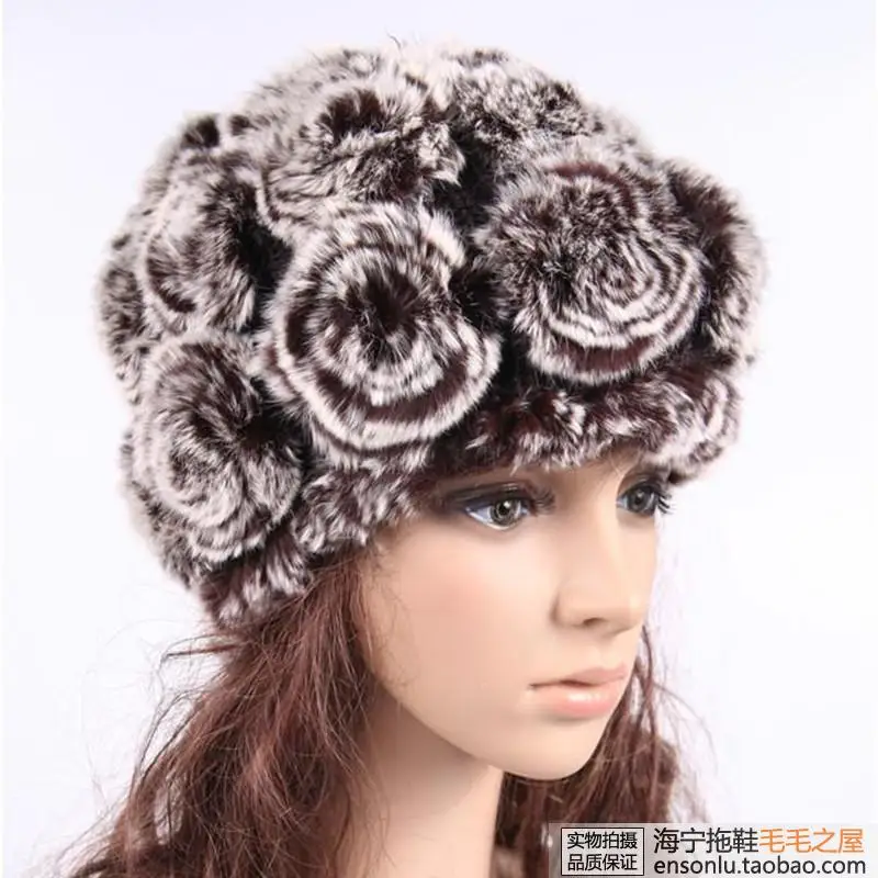 Free shipping Autumn and winter rex rabbit hat fur rose rex rabbit thermal wool hat