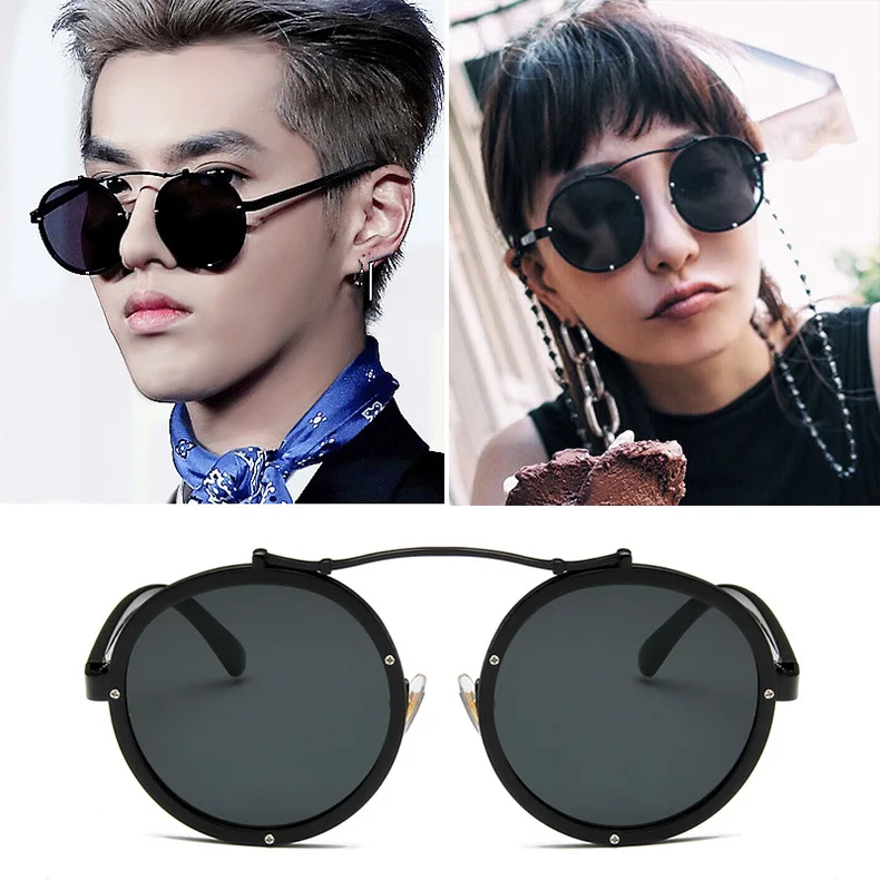 2017 Korean Retro Vintage Round Sunglasses Black sunglasses 8536 Sun