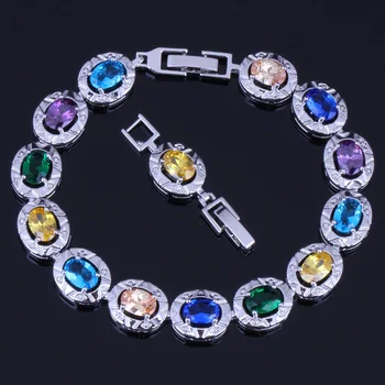

Fascinating Oval Multigem Multicolor Yellow Cubic Zirconia Silver Plated Link Chain Bracelet 18cm 20cm V0222