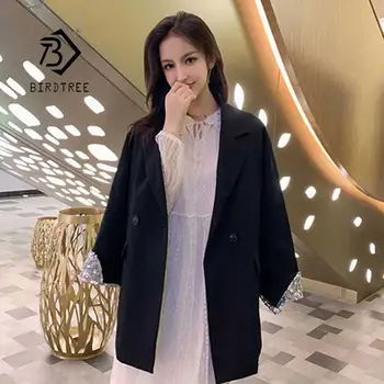 

Women's Solid Long Sequin Loose Blazer Double Breasted Notched Female 2019 Lady Casual Chic Style Top Coat Hot Sales C95006Z