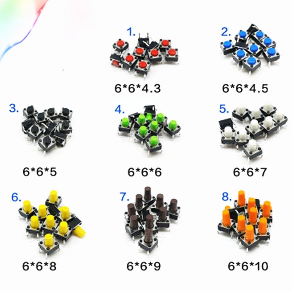 80PCS 6 * 6* 4.3/4.5/5/6/7 8/9/10 touch switch hybrid key package x6 |