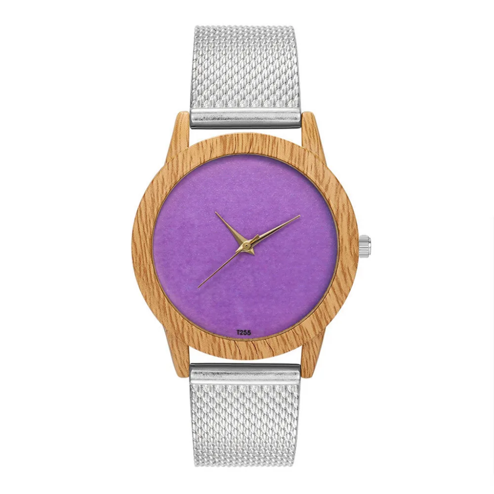 Fashion Nature Wooden Grain Leisure Minimalism Purple Dial Silicone Strap Quartz Watch Classic Casual Wrist Watch Gifts