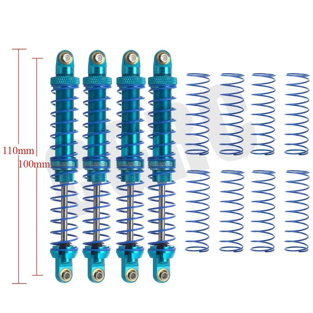 Двойной пружинный гидравлический металлический амортизатор 100/110 мм для 1/10 RC Гусеничный автомобиль TRX4 D90 осевой Scx10 90046 RC4WD CC01 - Color: Blue 100mm 4pcs