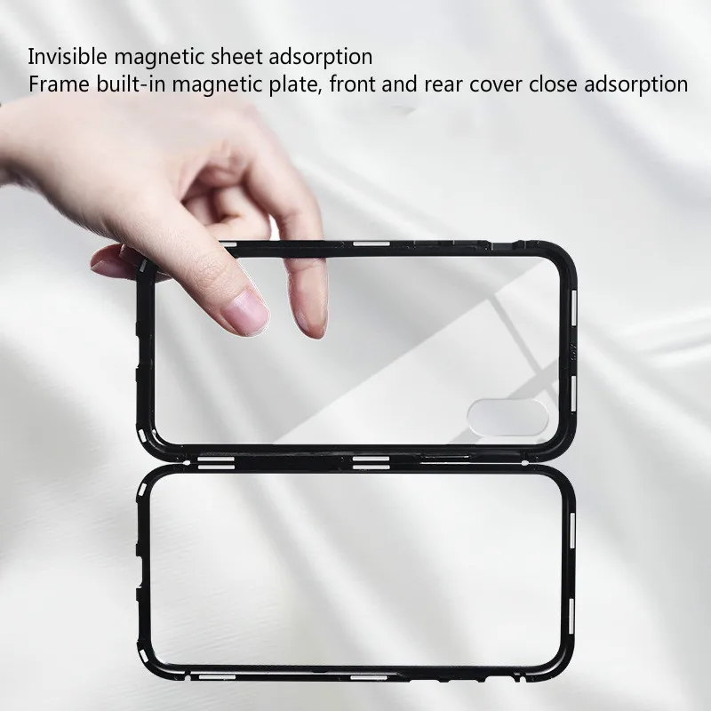 Magnetic Adsorption Case For iPhone X XS XMAX Anti-knock Tempered Glass Phone Cover For iPhone X Case Metal Frame Full Protector