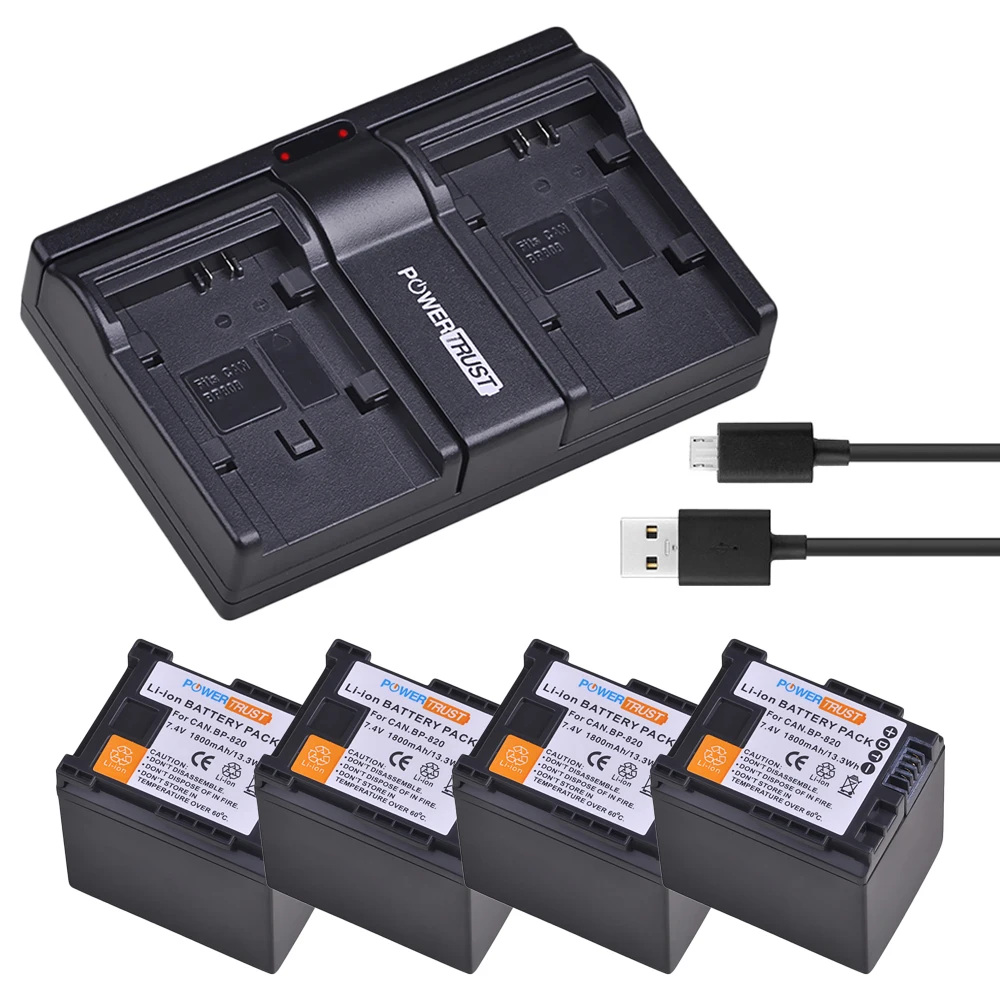 4X1800 Mah Bp-820 Bp820 Bp 820 Batteria E Veloce Dual Caricabatteria Per Canon Legria Hf G30, Xa20, Xa25, Xa30, Hfg21, Hfg30, Hfg40, Hfm30,