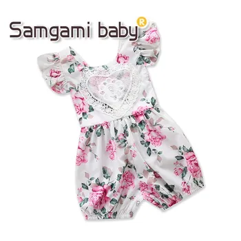 

SAMGAMI BABY Newborn Photography Props Summer Girls Clothes Sleeveless Floral Print Lace Romper Toddler Girl Jumpsuit Size 0-24M