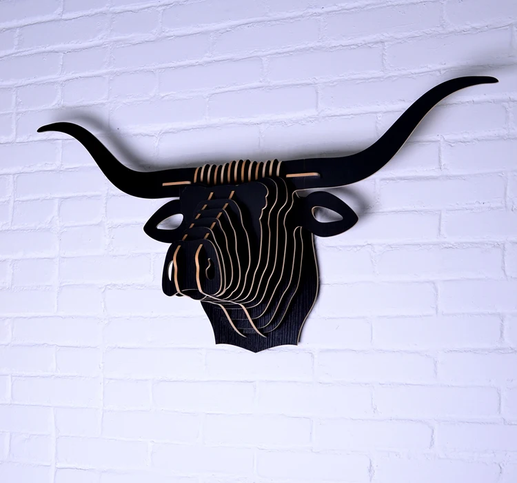 Africa buffalo head,bull OX animal head wall hanging,3D DIY wood wooden