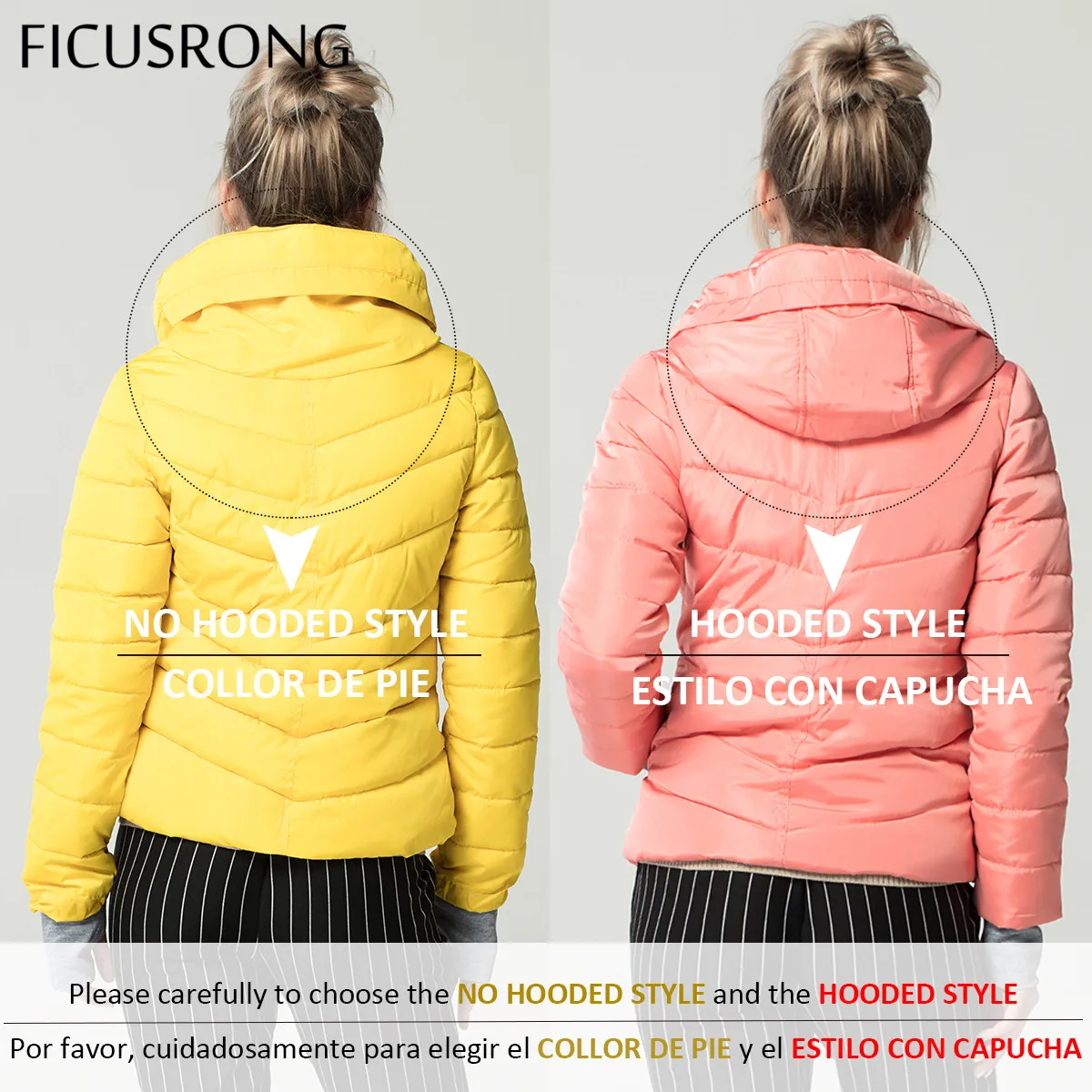 FICUSRONG Women Autumn Winter Jacket Stand Collar Cotton Padded Slim Hooded Female Basic Jacket Outerwear Coat casaco feminino