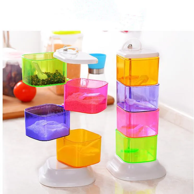 

1PC Home Kitchen Commodity Seasoning Box 360-degree Rotating Color Mixing Spice Pepper Bottle Set OK 0731