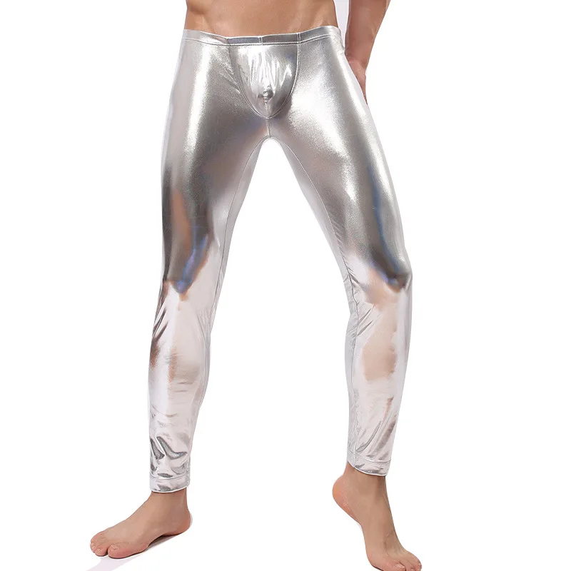 

Fashion Men's Faux Leather PVC Trousers Night Club Slim Long Pants Stage Performance Gold Silver Blue Purple Leggings